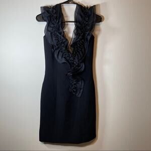 Edward Achour Paris Black Ruffle Sleeveless Laine Wool Dress Size 40‎ FR / 8 US